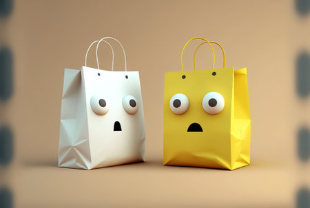 white and yellow shopping bagsの素材