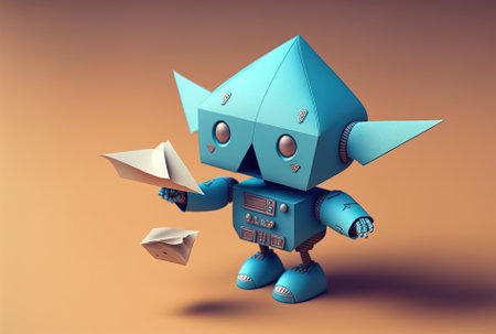 toy robot with a blue paper airplaneの素材