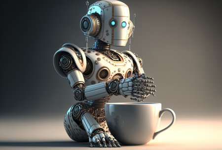 robot with a cup that is charming and uses artificial intelligenceの素材