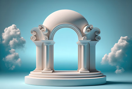 pedestal background for product showcase including a lovely cloud and an archの素材