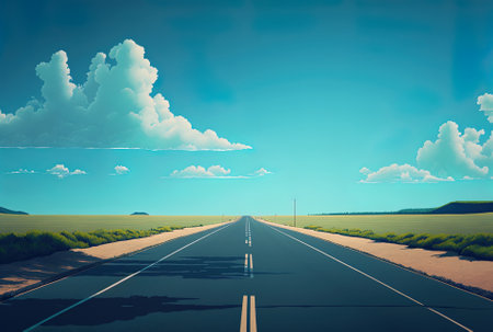 On a clear day, an asphalt roadの素材