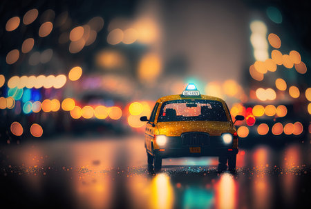 Over bokeh lights, a taxiの素材