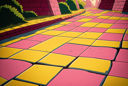 Pink paving with flashes of yellowの素材