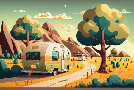 Road and scenery for a caravanning lifestyleの素材