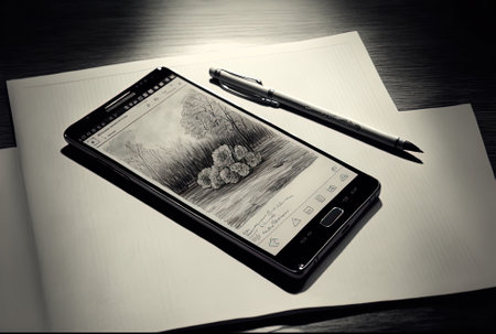 Pen and a smartphone on a professional paperの素材