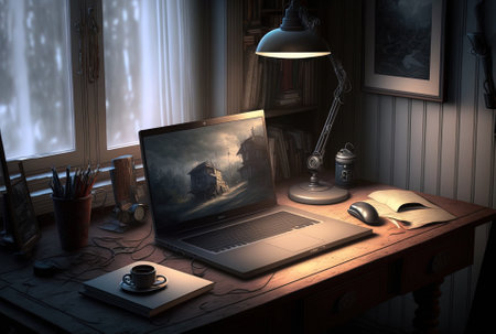 Observe the laptop on the deskの素材