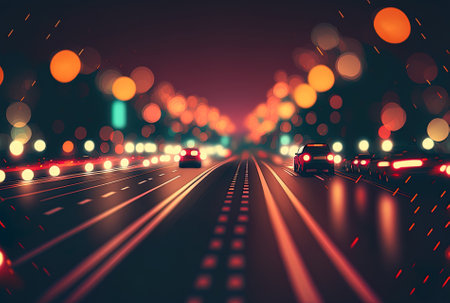 Night traffic on the highway. Blurred background. 3d renderingの素材