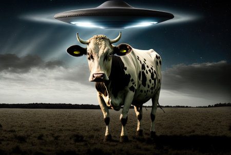 UFO and cow in astral wallpaper combinationの素材