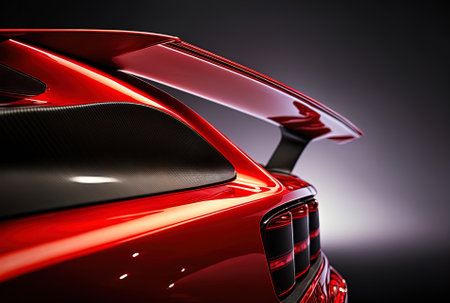 isolated close up of a spoiler on a new sports automobile in the color redの素材