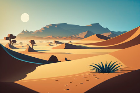Dawn sand dunes under a cloudless sky. Wahiba Sands, an Omani desertの素材