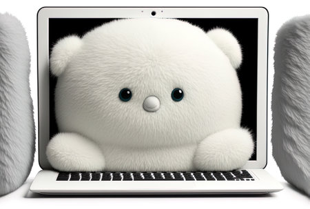 White blank laptop screen on plush furの素材