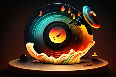 DJ spins record on turntableの素材