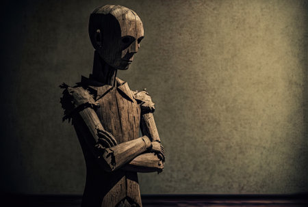 Wood standing expressionless, knowing, arms crossedの素材