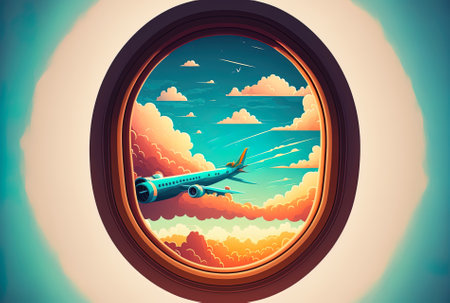 window of an airplane, cloudy surroundingsの素材