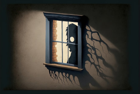 Window shadow on a dark wallの素材