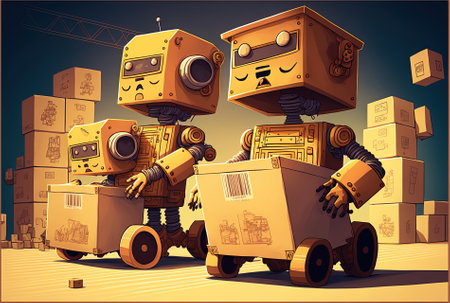 Working robots with shipment boxesの素材
