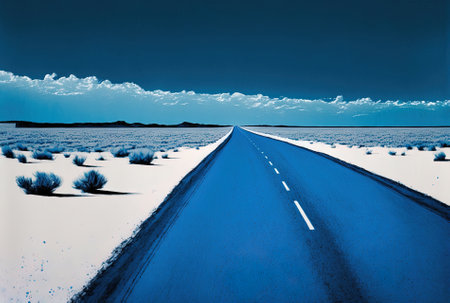 white long asphalt blue landscapeの素材