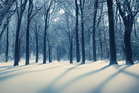Winter snowy forest. Winter Nature landscape outdoor background. Toned.の素材