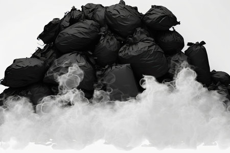 A large quantity of trash enclosed in numerous black bagsの素材