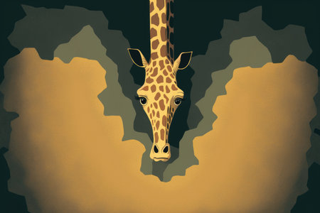 A giraffe is seen from above, with a zebra visible in the distanceの素材