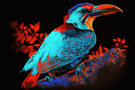 A hand painted digital image of a vibrant exotic birdの素材