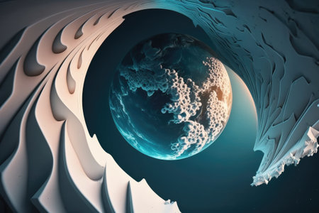 A futuristic depiction of a curved Earth with its core in East Asiaの素材