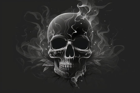 A frightful skull appears from the haze. Traditions surrounding Halloweenの素材