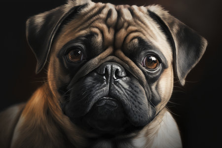 A digitally painted and aesthetically created portrait of a pug dogの素材