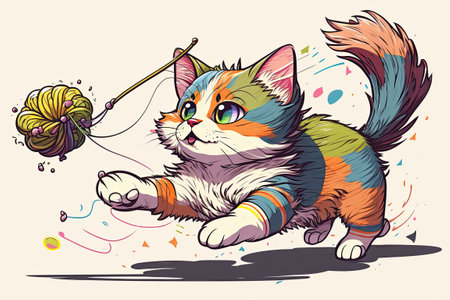 Adorable short haired cat batting around a feather toyの素材