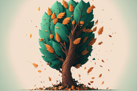 An illustration of a tree with departing leavesの素材
