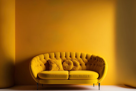 A yellow sofa is in a yellow room. Minimalist design ideaの素材