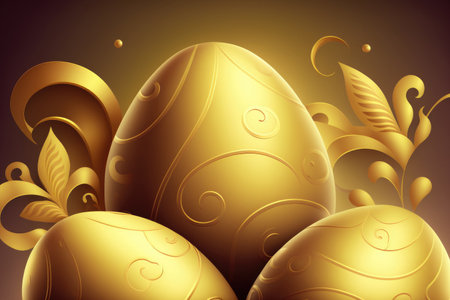 Background featuring golden Easter eggsの素材