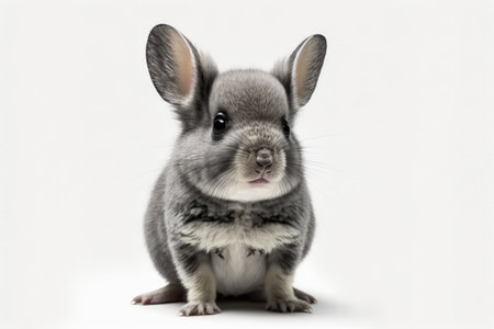 Adorable grey chinchilla pup, age 2, posing in studio against white backgroundの素材