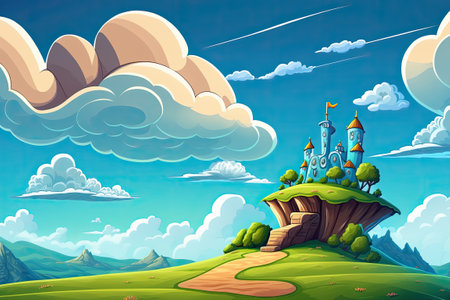 Against a landscape of rolling country hillsの素材