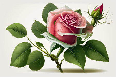 A single, stunning, pink rose against a white backgroundの素材