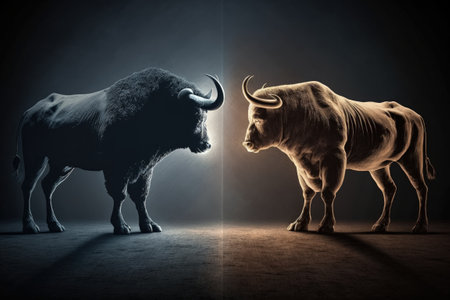 Bullish vs. bearish market conditions for stock marketing and financial investmentsの素材