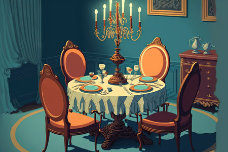 Beautiful table settings for family meals. Design idea for a table. opulent houseの素材