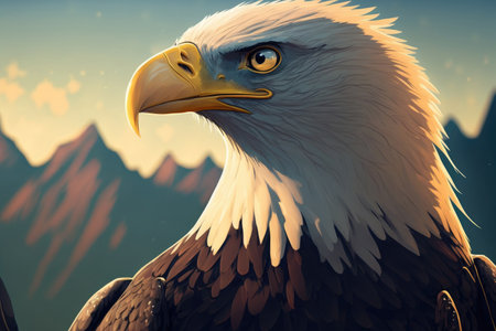 Close up of a Bald Headed Eagle against a blurred backgroundの素材