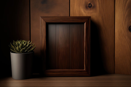 Concept mockup featuring a brown wood backgroundの素材