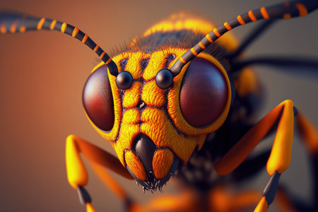 Close up macro image of a hornetの素材