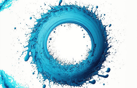 Blue water splashes spinning in a circle isolated on whiteの素材