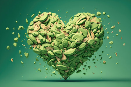Crushed green pistachio explosion in the form of a heartの素材
