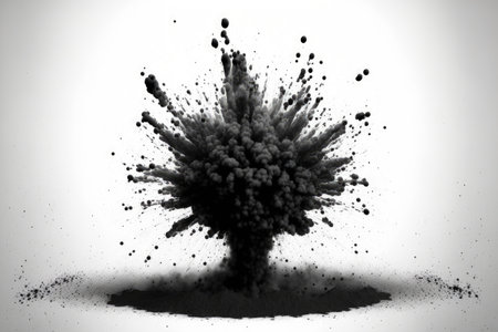 Explosion of black powder isolated on white backgroundの素材