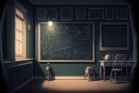 black chalkboard wall of class roomの素材