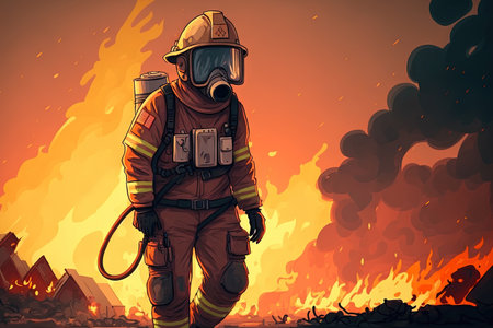 Firefighter at Work Firefighter in Action, Local Captionの素材