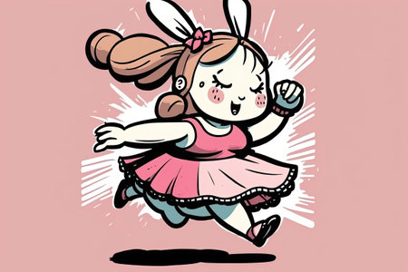 a cartoon bunny girl in a pink tutu dancingの素材