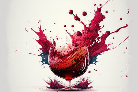 a splash of crimson wine on a white backgroundの素材