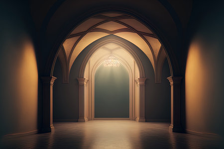 an empty space with interior backdrop lighting and arched openingsの素材