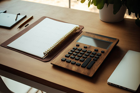 clipboard and calculator on a deskの素材
