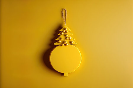 christmas tree decoration with yellow background for mockup premium photoの素材